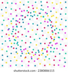 Happy Starfall Festive Vector Transparent Background. Decoration Constellation Card. Invitation Dust Backdrop. Rainbow Confetti Carnival Pattern.