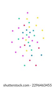Happy Starfall Invitation Vector White Background. Top Confetti Texture. Independence Rain Invitation. Rainbow Stars Festive Design.