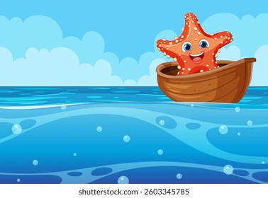 Happy starfish in a boat on the sea