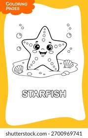 A ilustração de design vetorial de caracteres de estrela-do-mar feliz para colorir páginas 