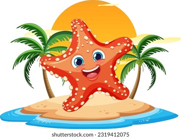 Happy starfish on the isolated island illustration