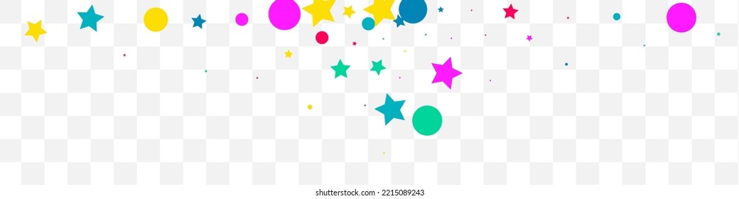 Happy Stars Flying Vector Transparent Panoramic Background. Festive Starfall Pattern. Top Confetti Postcard. Falling Splash Independence Invitation.