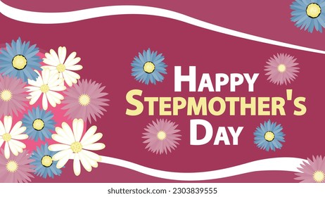 Happy Stepmother's Day vector banner design with flowers, pink background and typography. Stepmother's Day modern minimal poster illustration. 