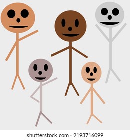 Happy-stick-Männer, Vektorgrafik verschiedener Rassen