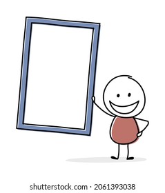 Happy stickman with blank plate symbol. Business concept. Vector