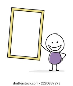 Happy stickman with empty board symbol. Vector