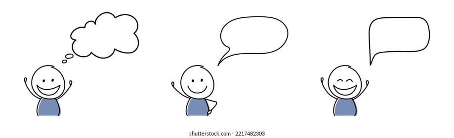 Happy stickman with empty speech bubbles. Vector