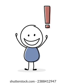 Happy stickman with exclamation mark symbol. Vector