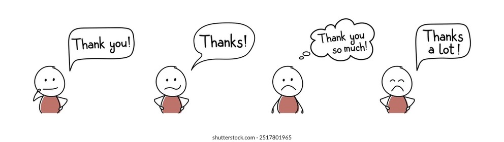 Happy stickman with speech bubble - thank you, thanks. Vector