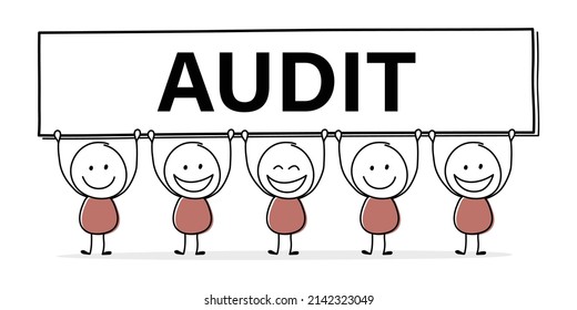 Happy stickman with text on a board - audit. Business concept. Vector