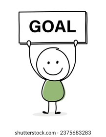 Happy stickman with text on a board - process. Vector