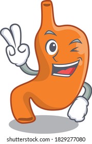 Happy stomach cartoon design concept show two fingers