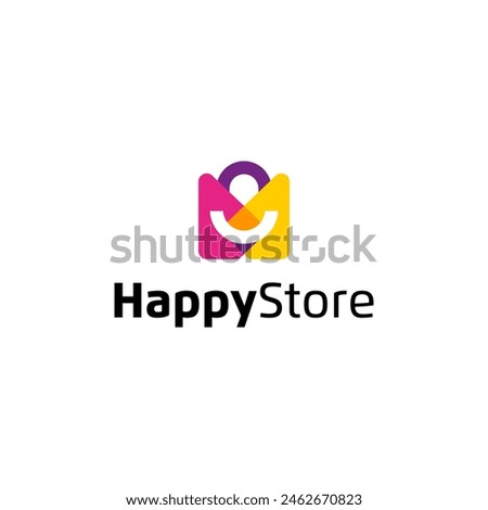 Happy store icon smile with bag for e commerce and store logo templates