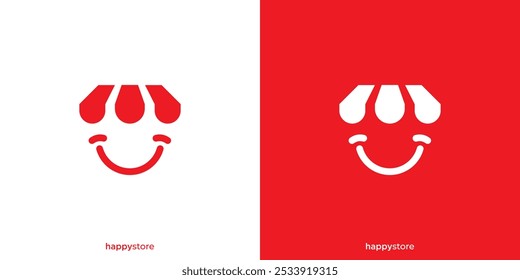 Logotipo de la tienda feliz. Almacena y sonríe con estilo minimalista. Logo de Happy Shop, ícono, símbolo, Vector, Inspiración de diseño.