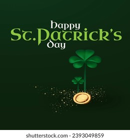 Happy St.Patrick s Day background with shamrock clover leaf and golden coins. Luck and success