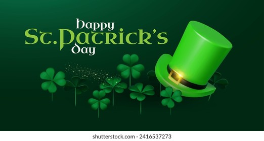 Happy St.Patrick s Day background with shamrock clover leaf and leprechaun hat. Luck and success