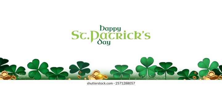 Happy St.Patrick s Day background with shamrock clover leaf and golden coins. Luck and success.