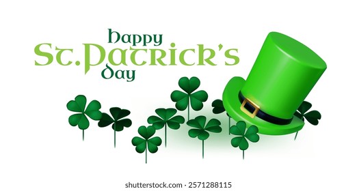 Happy St.Patrick s Day background with shamrock clover leaf and leprechaun hat. Luck and success