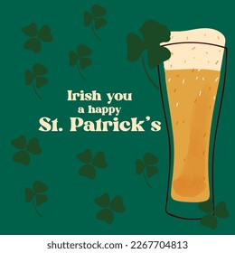 Happy St.Patrick s day text on stylized mug of beer illustration on green background