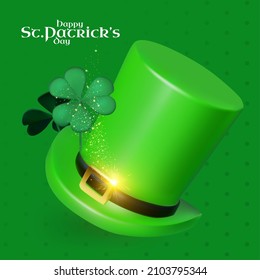 Happy St.Patrick's Day background with shamrock clower leaf and leprechaun hat. Luck and suxess