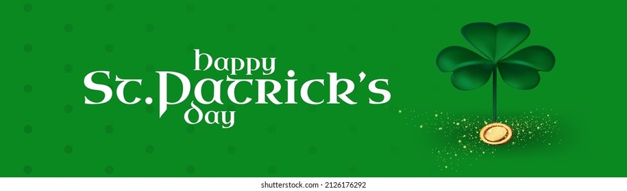 Happy St.Patrick's Day background with shamrock clower leaf and golden coins. Luck and suxess