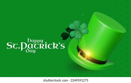 Happy St.Patrick's Day background with shamrock clower leaf and leprechaun hat. Luck and suxess