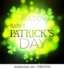 Happy St.Patrick's Day Background. Shining Shamrock Space. Vector illustration