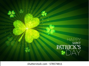 Happy St.Patrick's Day Background. Shining Shamrock Space. Vector illustration