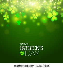 Happy St.Patrick's Day Background. Shining Shamrock Space. Vector illustration