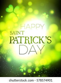 Happy St.Patrick's Day Background. Shining Shamrock Space. Vector illustration