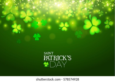 Happy St.Patrick's Day Background. Shining Shamrock Space. Vector illustration
