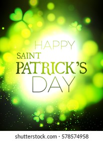 Happy St.Patrick's Day Background. Shining Shamrock Space. Vector illustration