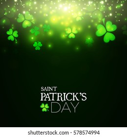 Happy St.Patrick's Day Background. Shining Shamrock Space. Vector illustration