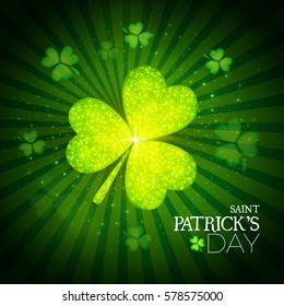 Happy St.Patrick's Day Background. Shining Shamrock Space. Vector illustration