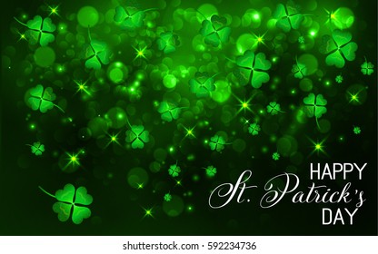 Happy St.Patrick's Day Background. Shining Shamrock Space with text. Vector illustration 