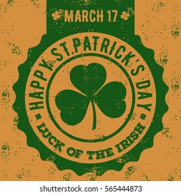 Happy St.Patrick's day. Grunge sign, label.