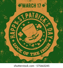 Happy St.Patrick's day. Grunge sign, label.