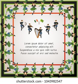 Happy St.Patrick's day Leprechaun characters and elements for decoration, presentation, poster background or greeting card. Cute cartoon vector illustration frame with space for text.