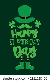 Happy St.Patrick's Day - Leprechaun hat and mustache with clover leaf. Good for poster, banner, greeting card, label and other decoration.