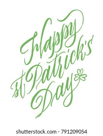 Happy St.Patrick's day lettering. Brush pen hand drawn calligraphy. Hat illustration