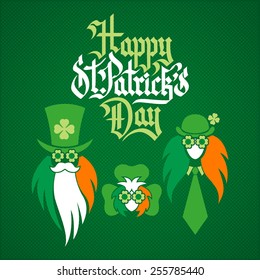 Happy St.Patrick's Day lettering family festival fans signs on green background vector illustration