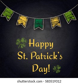 Happy St.Patrick's Day on chalkboard background. Vector illustration