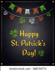 Happy St.Patrick's Day on chalkboard background. Vector illustration