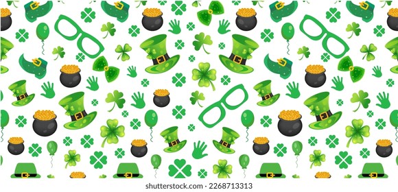 Happy St.Patrick's Day Pattern background with shamrock clover leaf. saint patrick's day festival background. Clover shamrock leaf pattern  vector for Saint Patrick's Day 17 march event celebration.  