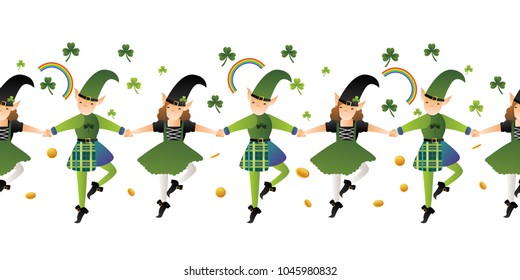 happy St.Patrick's day seamless pattern,Leprechaun characters