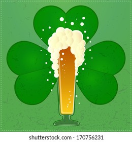 Happy St.Patrick`s Day. Vector illustration with beer and cloverleaf