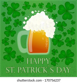 Happy St.Patrick`s Day. Vector illustration with beer and clover leaves