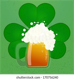 Happy St.Patrick`s Day. Vector illustration with beer and cloverleaf