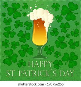 Happy St.Patrick`s Day. Vector illustration with beer and clover leaves