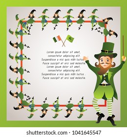 happy St.Patrick's day,Leprechaun character and elements for decoration,presentation,poster background or greeting card,cute cartoon vector illustration,frame with space for text 